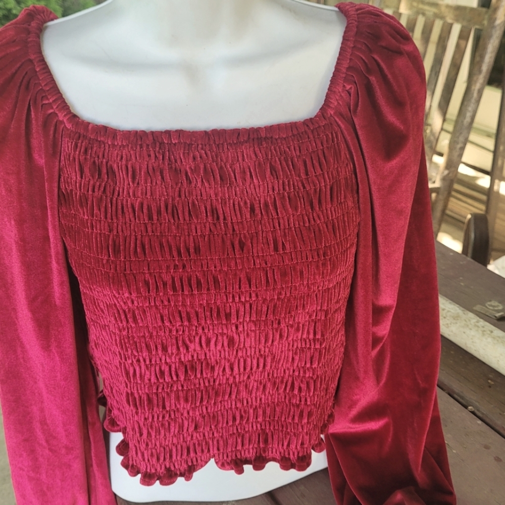 Elegant Red Smocked Women's Top